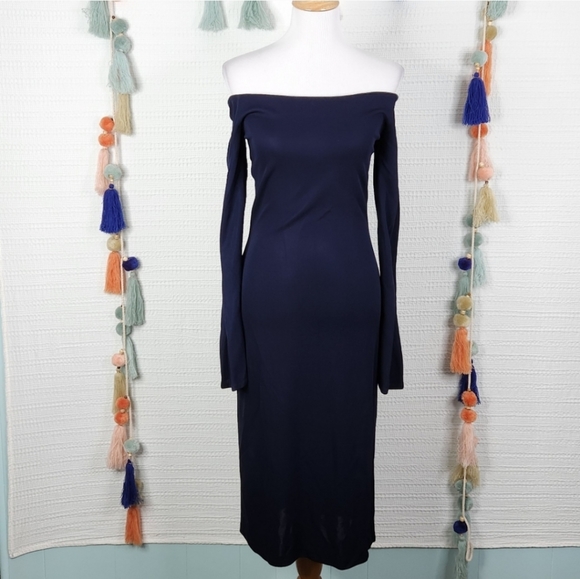 Ralph Lauren Navy Blue Jersey Knit Off Shoulder Midi Dress - Picture 1 of 7